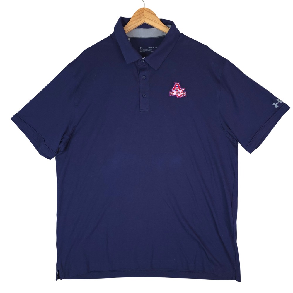 Under Armour Polo Shirt Mens 2XL Navy Blue American University HeatGear Loose